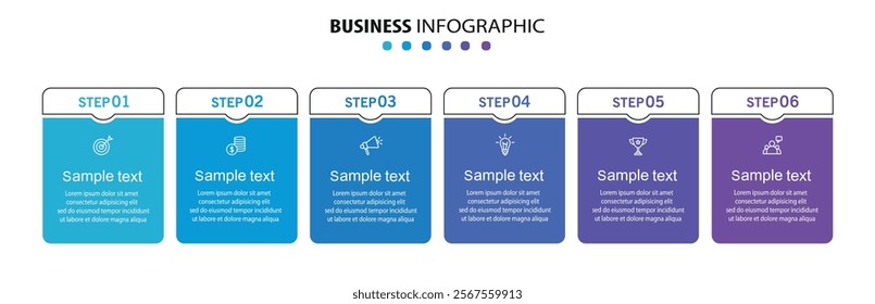 Business vector infographic design template with icons and 6 options or steps. Can be used for process diagram, presentations, workflow layout, banner, flow chart, info graph