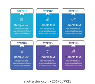 Business vector infographic design template with icons and 6 options or steps. Can be used for process diagram, presentations, workflow layout, banner, flow chart, info graph