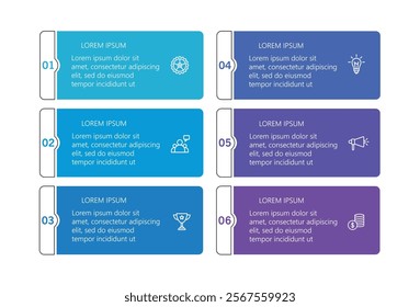 Business vector infographic design template with icons and 6 options or steps. Can be used for process diagram, presentations, workflow layout, banner, flow chart, info graph
