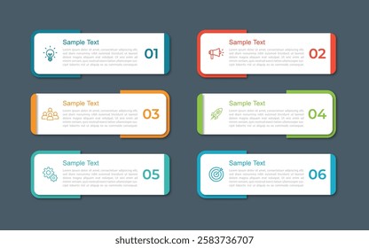 Business vector infographic design template with icons and 6 options or steps. Can be used for process diagram, presentations, workflow layout, banner, flow chart, info graph