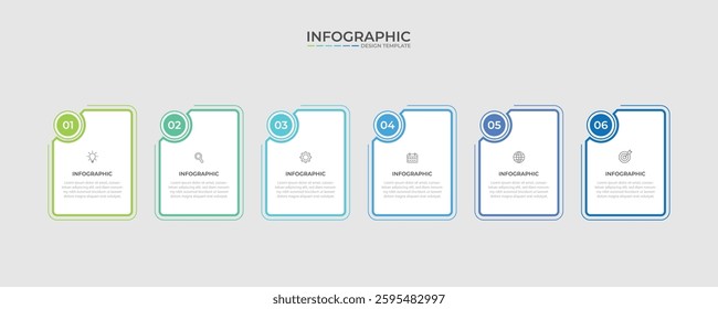 Business vector infographic design template with icons and 6 options or steps. Can be used for process diagram, presentations, workflow layout, banner, flow chart, info graph