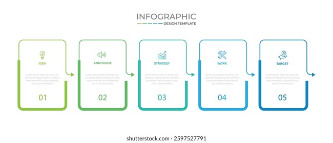 Business vector infographic design template with icons and 5 options or steps. Can be used for process diagram, presentations, workflow layout, banner, flow chart, info graph