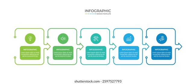Business vector infographic design template with icons and 5 options or steps. Can be used for process diagram, presentations, workflow layout, banner, flow chart, info graph