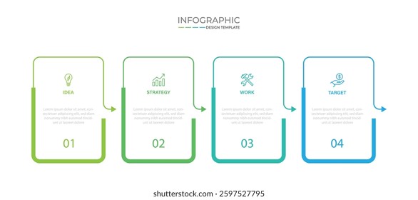 Business vector infographic design template with icons and 4 options or steps. Can be used for process diagram, presentations, workflow layout, banner, flow chart, info graph
