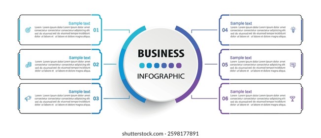 Business vector infographic design template with icons and 6 options or steps
