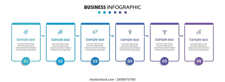 Business vector infographic design template with icons and 6 options or steps	