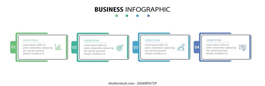 Business vector infographic design template with icons and 4 options or steps. Can be used for process diagram, presentations, workflow layout, banner, flow chart, info graph