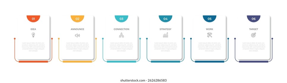 Business vector infographic design template with icons and 6 options or steps. Can be used for process diagram, presentations, workflow layout, flow chart, info graph