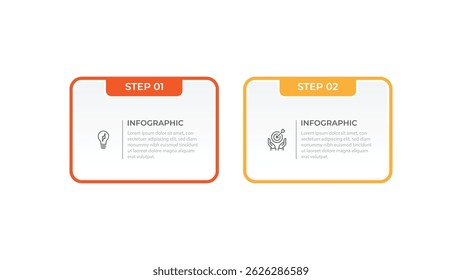 Modelo de design de infográfico de vetor de negócios com ícones e 2 opções ou etapas. Pode ser usado para diagrama de processo, apresentações, layout de fluxo de trabalho, banner, fluxograma, gráfico de informações