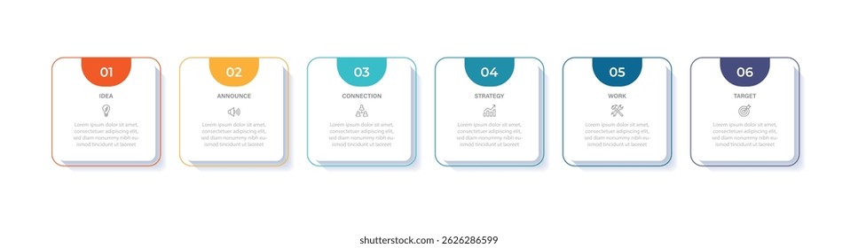 Business vector infographic design template with icons and 6 options or steps. Can be used for process diagram, presentations, workflow layout, flow chart, info graph