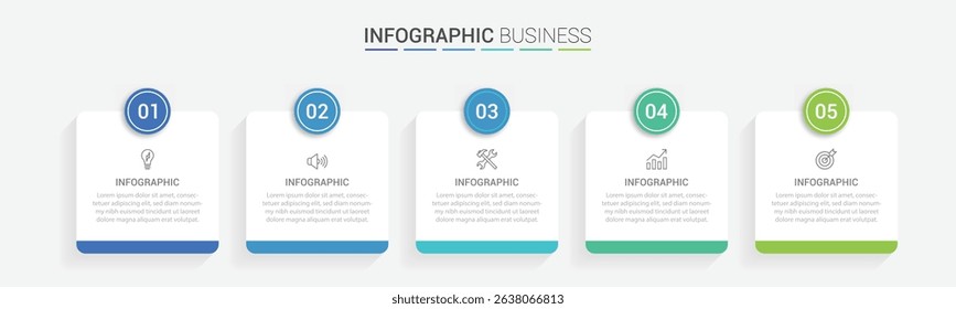Business vector infographic design template with icons and 5 options or steps. Can be used for process diagram, presentations, workflow layout, flow chart, info graph