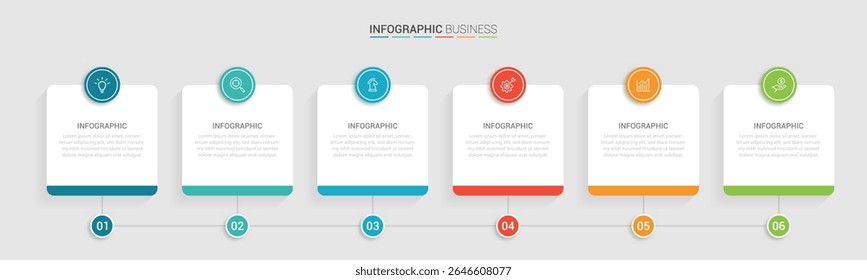 Business vector infographic design template with icons and 6 options or steps. Can be used for process diagram, presentations, workflow layout, flow chart, info graph