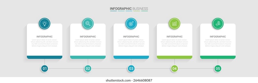 Plantilla de diseño de infografía de Vector de negocios con iconos y 5 opciones o pasos. Puede ser utilizado para el diagrama de proceso, presentaciones, diseño de flujo de trabajo, diagrama de flujo, gráfico de información