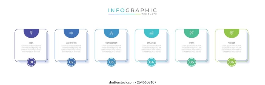 Geschäftsvektor Infografik Design-Vorlage mit Symbolen und 6 Optionen oder Schritte. Kann für Prozessdiagramme, Präsentationen, Workflow-Layout, Flussdiagramme, Infografiken verwendet werden
