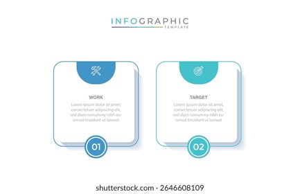 Geschäftsvektor Infografik Design Vorlage mit Symbolen und 2 Optionen oder Schritte. Kann für Prozessdiagramme, Präsentationen, Workflow-Layout, Flussdiagramme, Infografiken verwendet werden