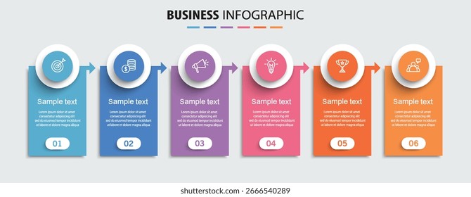 Plantilla de diseño de infografía de Vector de negocios con iconos y 6 opciones o pasos