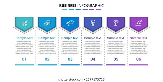 Plantilla de diseño de infografía de Vector de negocios con iconos y 6 opciones o pasos. Puede ser utilizado para el diagrama de proceso, presentaciones, diseño de flujo de trabajo, diagrama de flujo