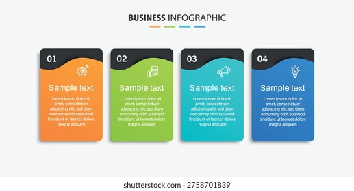 Business vector infographic design template with icons and 4 options or steps. Can be used for process diagram, presentations, workflow layout, banner, flow chart, info graph
