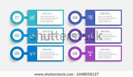Business vector infographic design template with icons and 6 options or steps. Can be used for process diagram, presentations, workflow layout, banner, flow chart, info graph