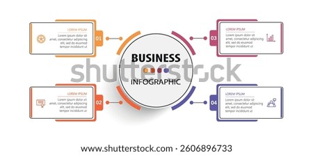Business vector infographic design template with icons and 4 options or steps. Can be used for process diagram, presentations, workflow layout, banner, flow chart, info graph