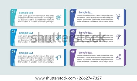 Business vector infographic design template with icons and 6 options or steps. Can be used for process diagram, presentations, workflow layout, banner, flow chart, info graph