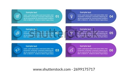 Business vector infographic design template with icons and 6 options or steps. Can be used for process diagram, presentations, workflow layout, flow chart