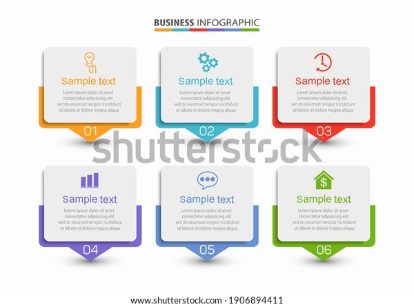 Business vector\
infographic design template with icons and 6 options or steps. Can\
be used for process diagram, presentations, workflow layout,\
banner, flow chart, info\
graph