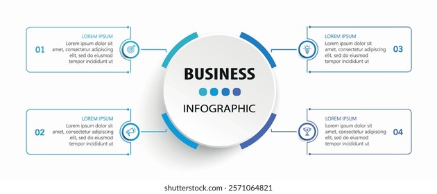 Business vector infographic template with 4 options or steps. Can be used for workflow layout, diagram, annual report, web design	
