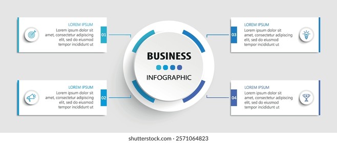 Business vector infographic template with 4 options or steps. Can be used for workflow layout, diagram, annual report, web design	
