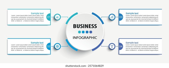 Business vector infographic template with 4 options or steps. Can be used for workflow layout, diagram, annual report, web design	
