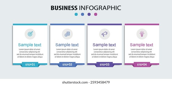 Business vector infographic template with 4 options or steps. Can be used for workflow layout, diagram, annual report, web design