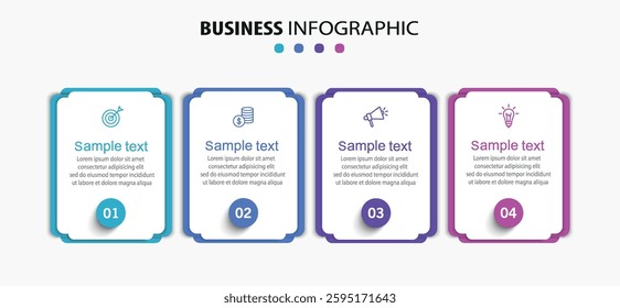 Business vector infographic template with 4 options or steps. Can be used for workflow layout, diagram, annual report, web design	