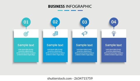 Plantilla de infografía de Vector de negocios con 4 pasos. Puede ser utilizado para el diseño del flujo de trabajo, diagrama, informe anual, Diseño web