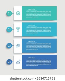 Modelo de infográfico de vetor de negócios com 4 etapas. Pode ser usado para layout de fluxo de trabalho, diagrama, relatório anual, design da Web