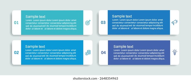  Modelo de infográfico de vetor de negócios com 4 opções ou etapas. Pode ser usado para layout de fluxo de trabalho, diagrama, relatório anual, design da Web