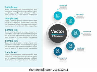 Plantilla infográfica de vector de negocio con 5 opciones o pasos. Se puede utilizar para diseño de flujo de trabajo, diagrama, informe anual, diseño web 