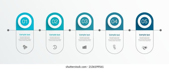 Plantilla infográfica de vector de negocio con 5 opciones o pasos. Se puede utilizar para diseño de flujo de trabajo, diagrama, informe anual, diseño web