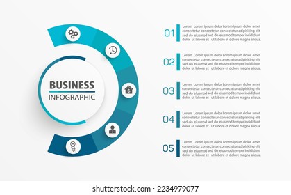 Business vector infographic template with 5 options or steps. Can be used for workflow layout, diagram, annual report, web design