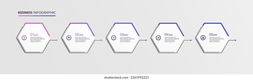 Business-Vektorgrafik-Vorlage mit 5 Optionen oder Schritten. Kann für Workflow-Layout, Diagramm, Jahresbericht, Webdesign verwendet werden