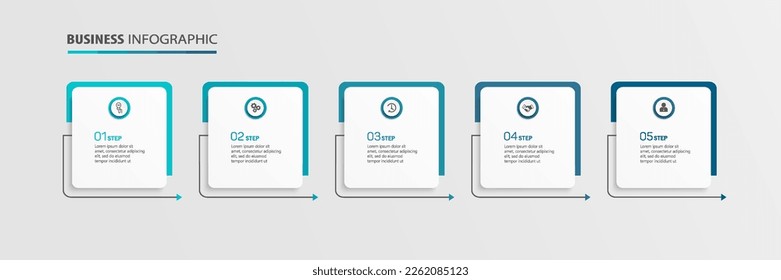 Plantilla infográfica de vector de negocio con 5 opciones o pasos. Se puede utilizar para diseño de flujo de trabajo, diagrama, informe anual, diseño web