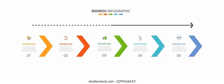 Plantilla infográfica de vector de negocio con 5 opciones o pasos. Se puede utilizar para diseño de flujo de trabajo, diagrama, informe anual, diseño web