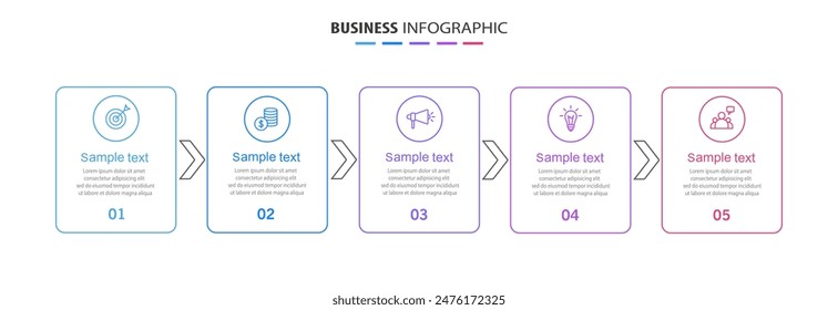 Plantilla infográfica de Vector de negocios con 5 pasos. Se puede utilizar para el diseño del flujo de trabajo, diagrama, informe anual, Diseño web