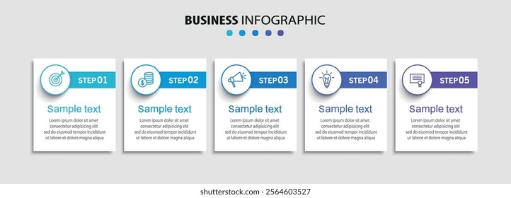 Business vector infographic template with 5 options or steps. Can be used for workflow layout, diagram, annual report, web design