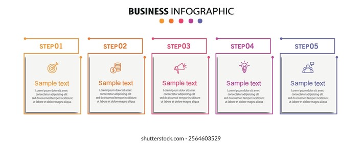 Business vector infographic template with 5 options or steps. Can be used for workflow layout, diagram, annual report, web design
