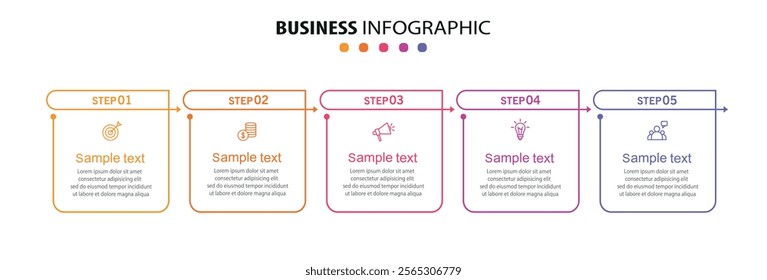 Business vector infographic template with 5 options or steps. Can be used for workflow layout, diagram, annual report, web design	
