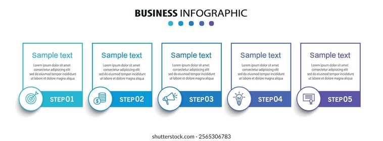 Business vector infographic template with 5 options or steps. Can be used for workflow layout, diagram, annual report, web design	
