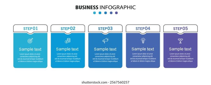 Business vector infographic template with 5 options or steps. Can be used for workflow layout, diagram, annual report, web design