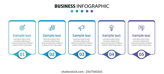 Business vector infographic template with 5 options or steps. Can be used for workflow layout, diagram, annual report, web design