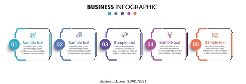 Business vector infographic template with 5 options or steps. Can be used for workflow layout, diagram, annual report, web design