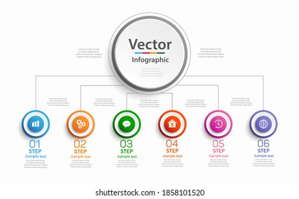 Plantilla infográfica de vector de negocio con 6 pasos o opciones para diagrama, línea de tiempo, diseño web, presentaciones, diseño de flujo de trabajo, diagrama de flujo